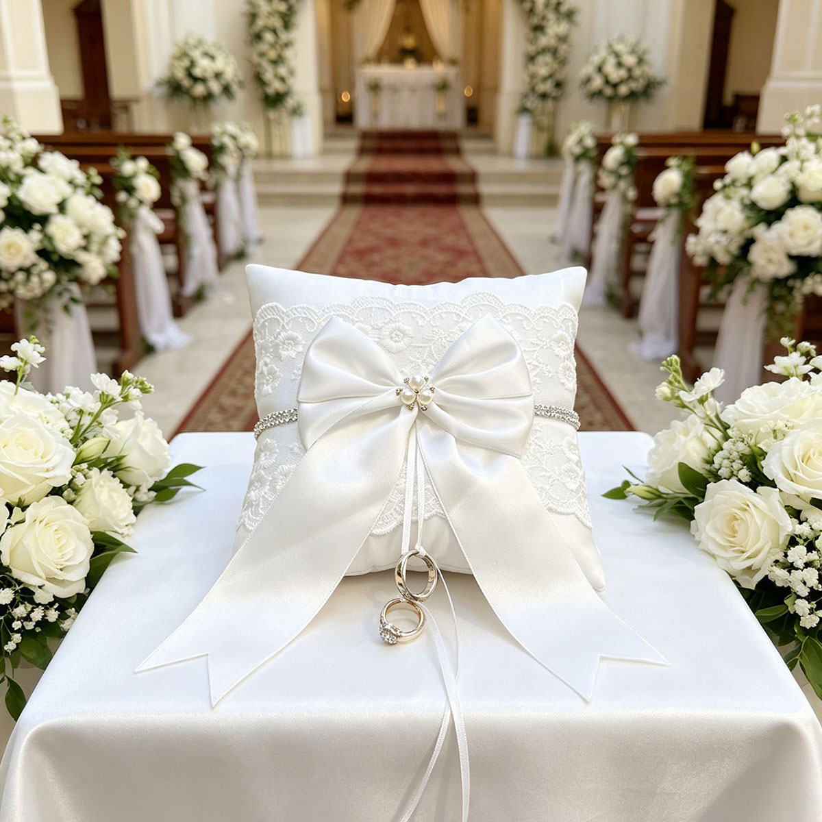 Ring Bearer Pillow - Cuscino Portafedi in Pizzo Bianco con