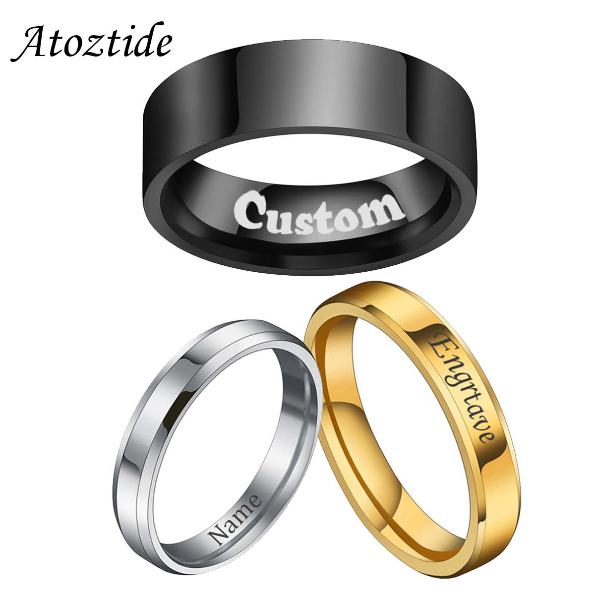 Wedding Zone - Atoztide 4/6/8mm Personalizzato Incisione Nome Data