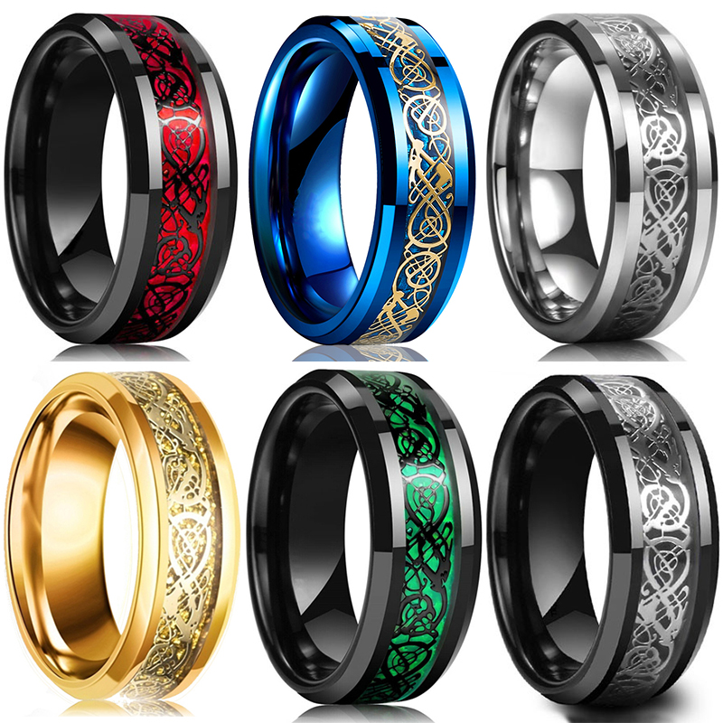 Wedding Zone - Anello di drago celtico in acciaio